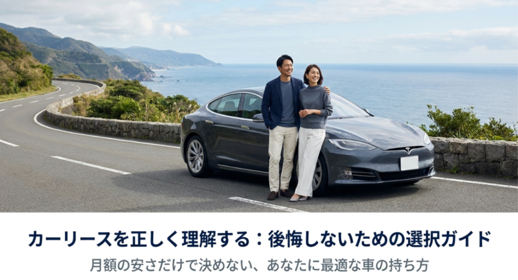 画像タイトル: カーリースを正しく理解する後悔しない選択ガイド
代替テキスト: カーリースを月額の安さだけで決めず、自分に最適な車の持ち方を考えるための選択ガイドを示したスライド