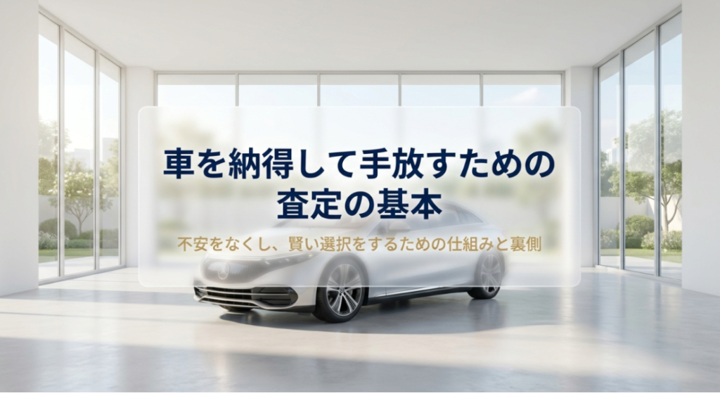 画像タイトル: 車を納得して手放すための査定の基本
代替テキスト: 車を納得して手放すために知っておきたい査定の基本と、不安を減らす仕組みを示したスライド